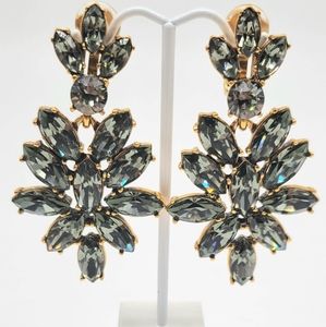 Oscar de la Renta Gray Diamond Swarovski Crystal Marquise Cluster Clip Earrings